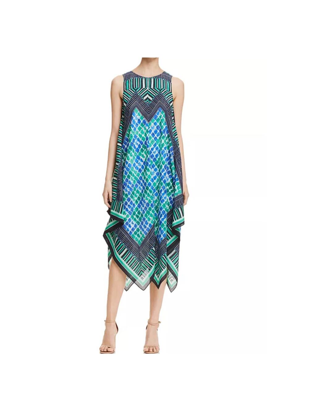Nic + Zoe Round Neck Sleeveless Handkerchief Dress Border Print Dress Size XS